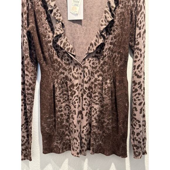 John & Jenn Cardigan Women’s Size Large Leopard Print One Button Cashmere Blend - Picture 6 of 9